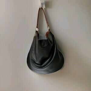 Urban Outfitters Large Black Brown Faux Leather Vegan Hobo Bag